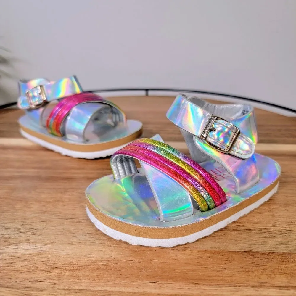Badgley Mishka Holographic Rainbow Sandals Designer Toddler Size 5